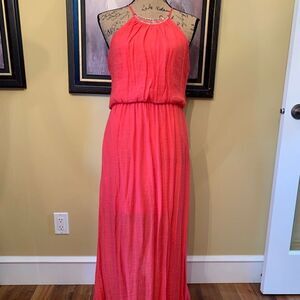Lily Rose Floor Length Dress Gold Choker neck